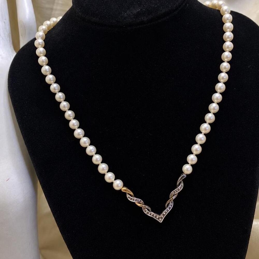 Vintage Alwand Vahan AV 14K Gold s925 Diamond Cultured Pearl Two Tone Necklace